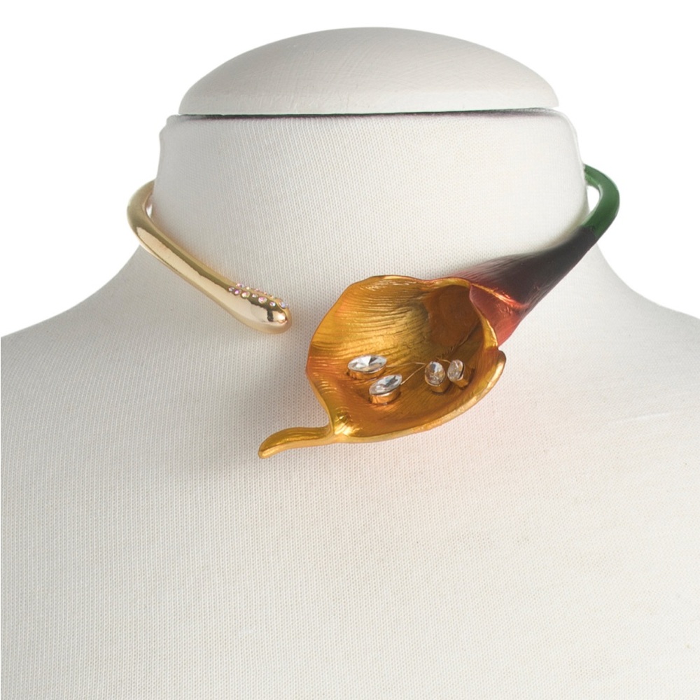 Authentic Betsey Johnson Necklace - Gold Plated Calla Lily Hinge Statement NWT - Picture 9 of 14